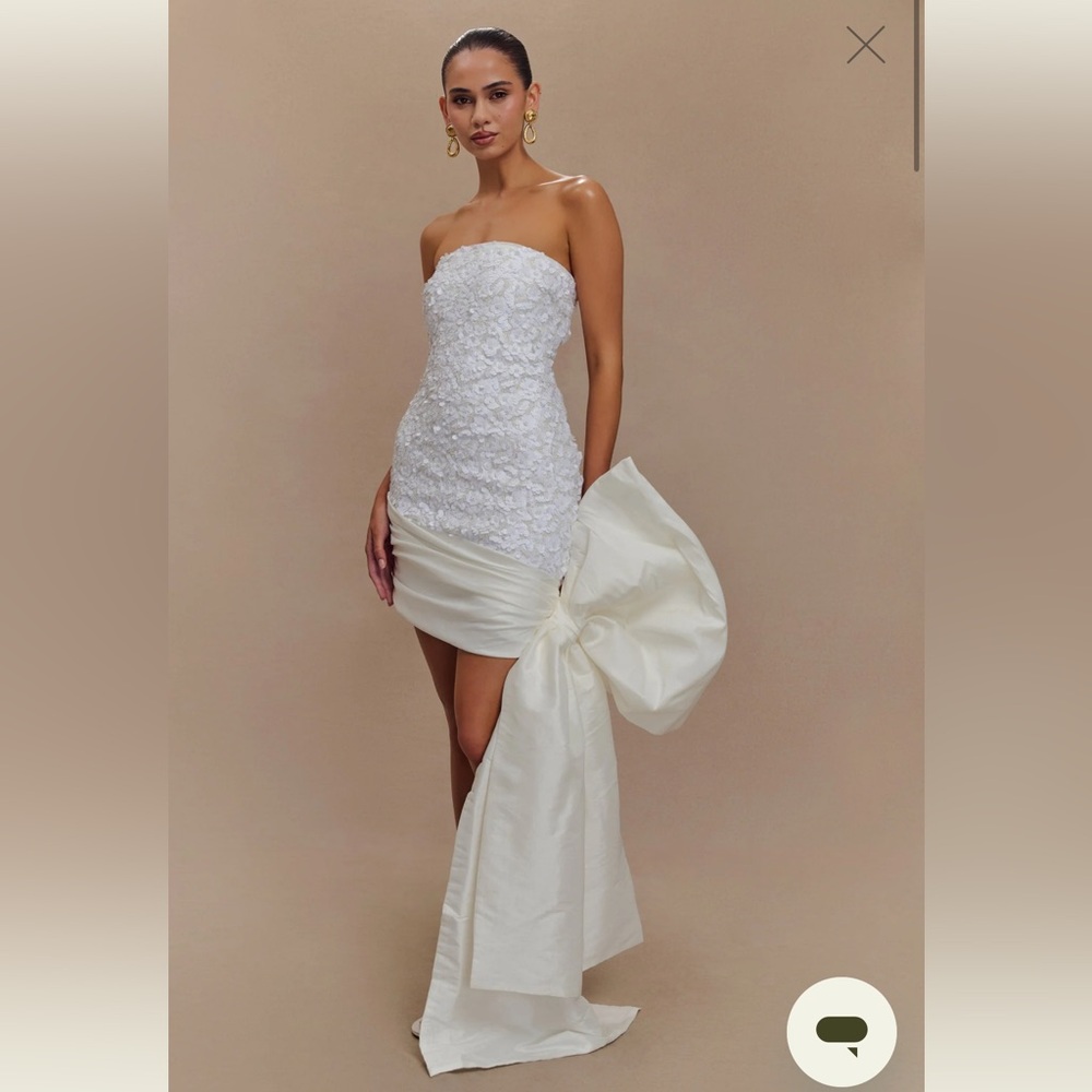 Meshki Strapless White Dress with Bow Detail